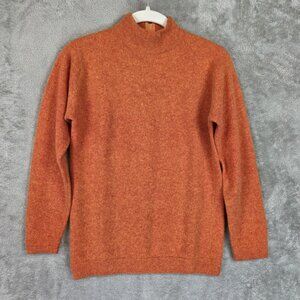 Angora Lambswool Sweater Womens 32 Orange Mock Neck 3/4 Sleeve Pullover Knit